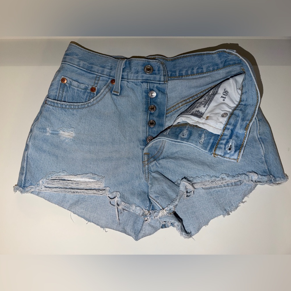 Levi's Light Blue Jean Shorts with Frayed Hem